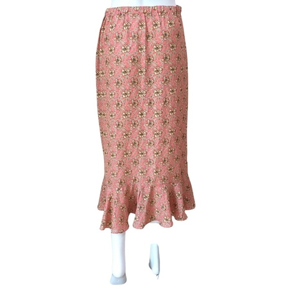 Max Studio midi skirt Floral peach Ruched ruffle size m new Womens - Picture 2 of 10